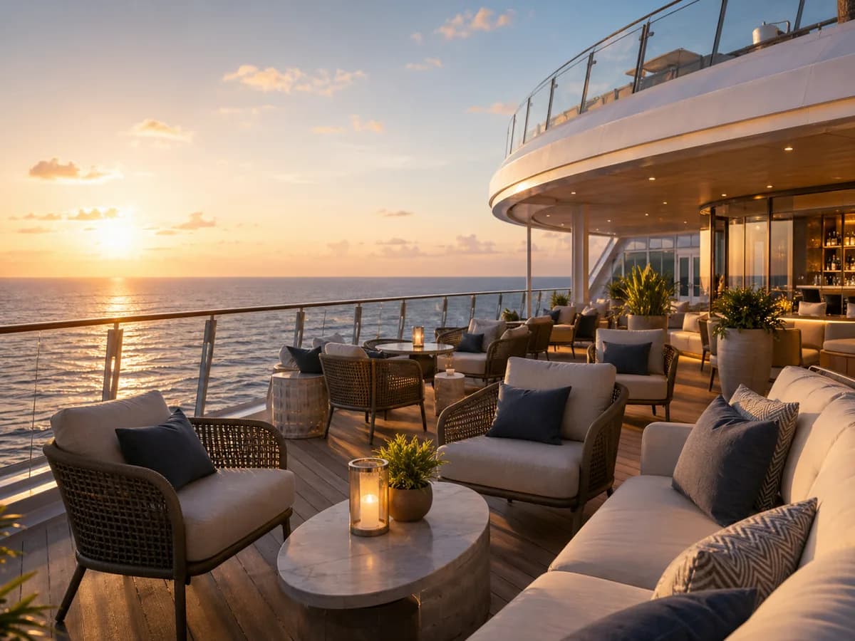 Luxury cruise terrace overlooking the Southern Caribbean